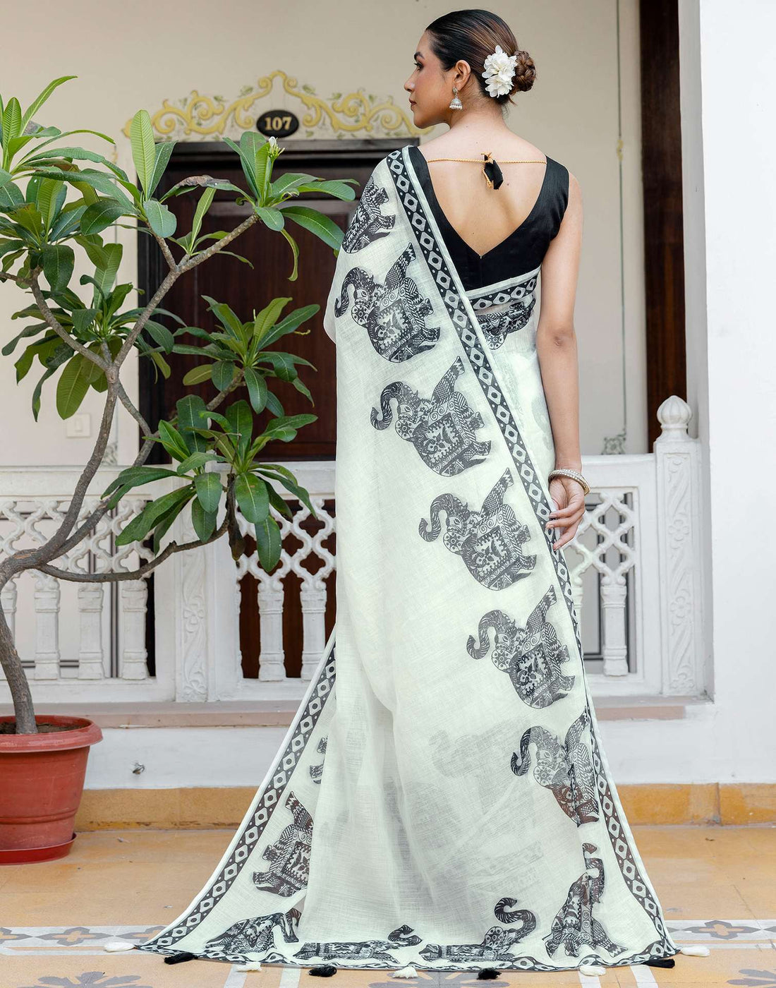 Elegant Chanderi Saree with big elephant  Border & Flowing Pallu  SD -1104