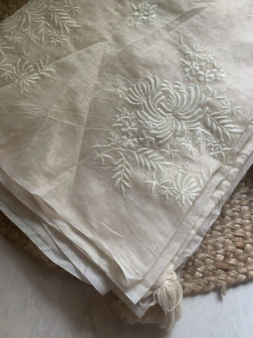 Primium Chanderi cotton With Exclusive Flower Work And Heavy Cotton Tussels  Blouse Pure Cotton Kalamkari Print (Unstiched) SD5091