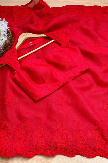 Luxurious tonal floral lace work Kota Red SD-1105