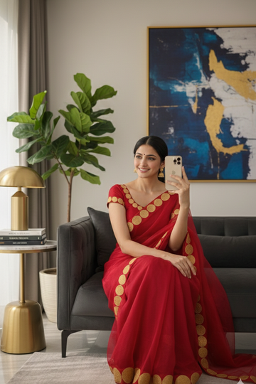 Regal Organza Silk Saree with Bold Gold Appliqué Borders SD-1114
