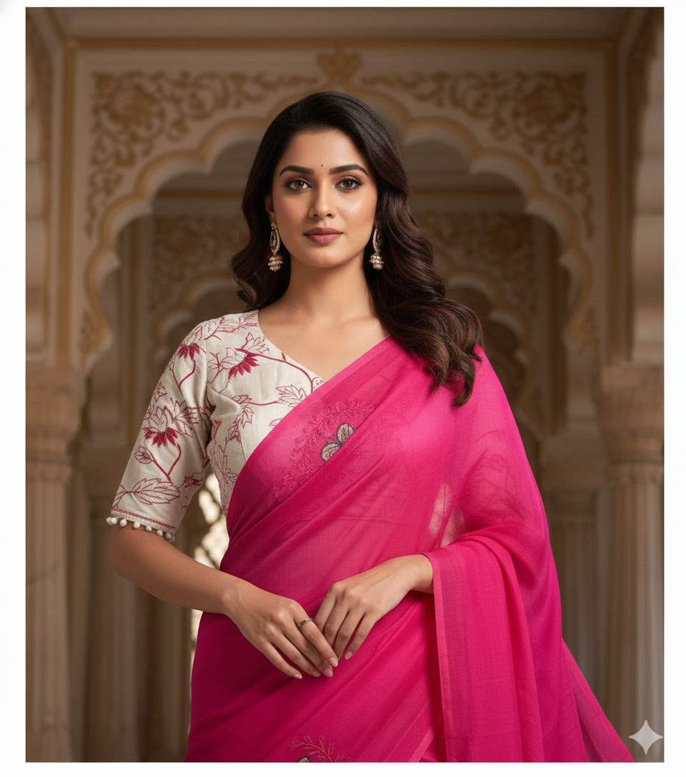 Butterfly 🦋 Premium Chanderi saree with Butterfly 🦋 work on all over the saree S-0024