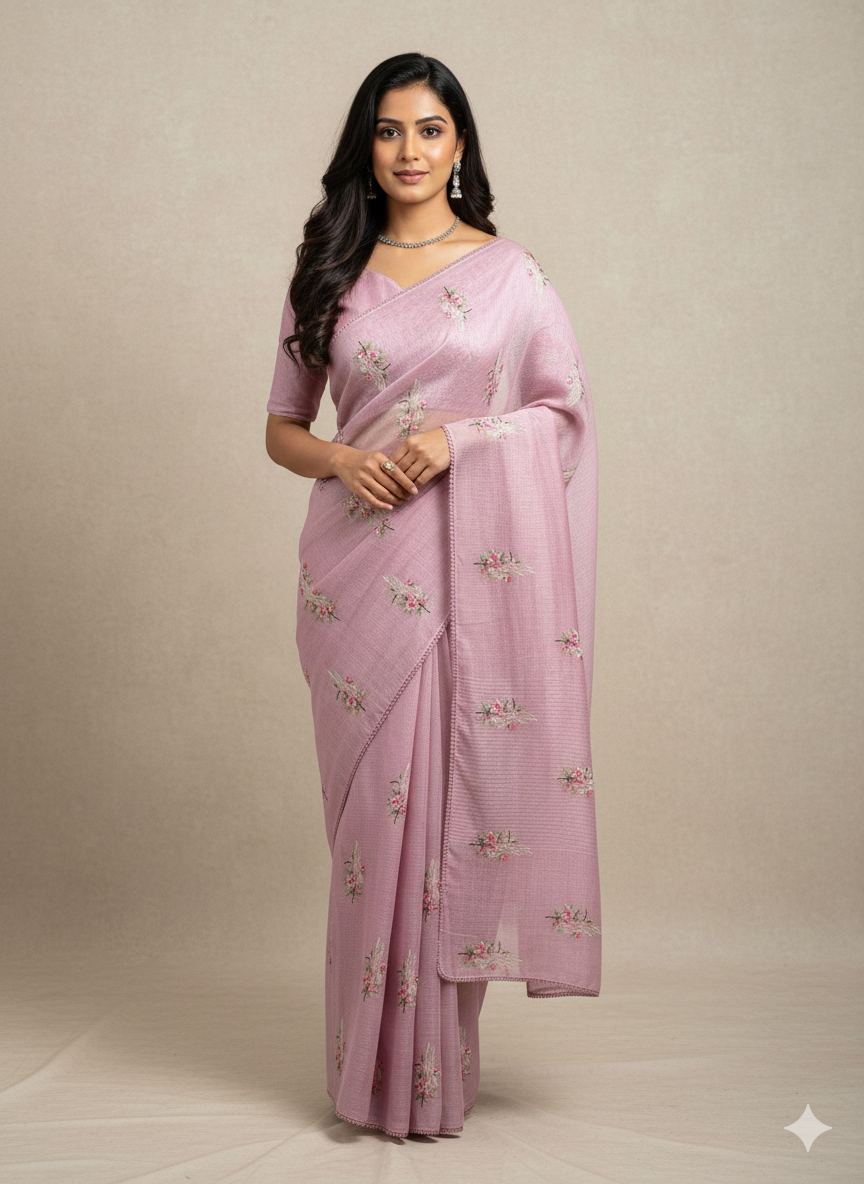 Exquisite Saree with Multi-Color Nature-Inspired Embroidery SD-1001