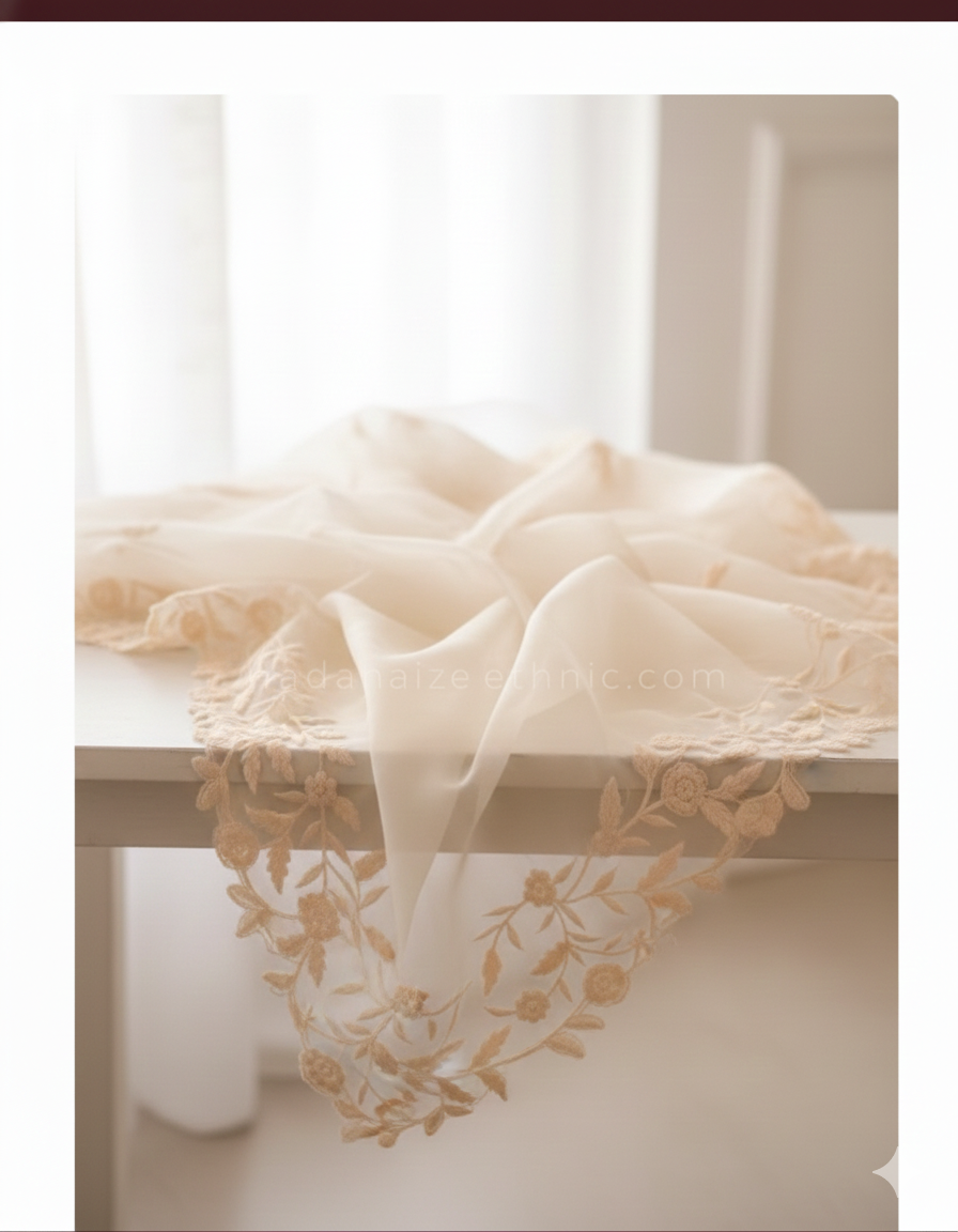 Crimson Bloom Organza Saree (WHITE) S-0038