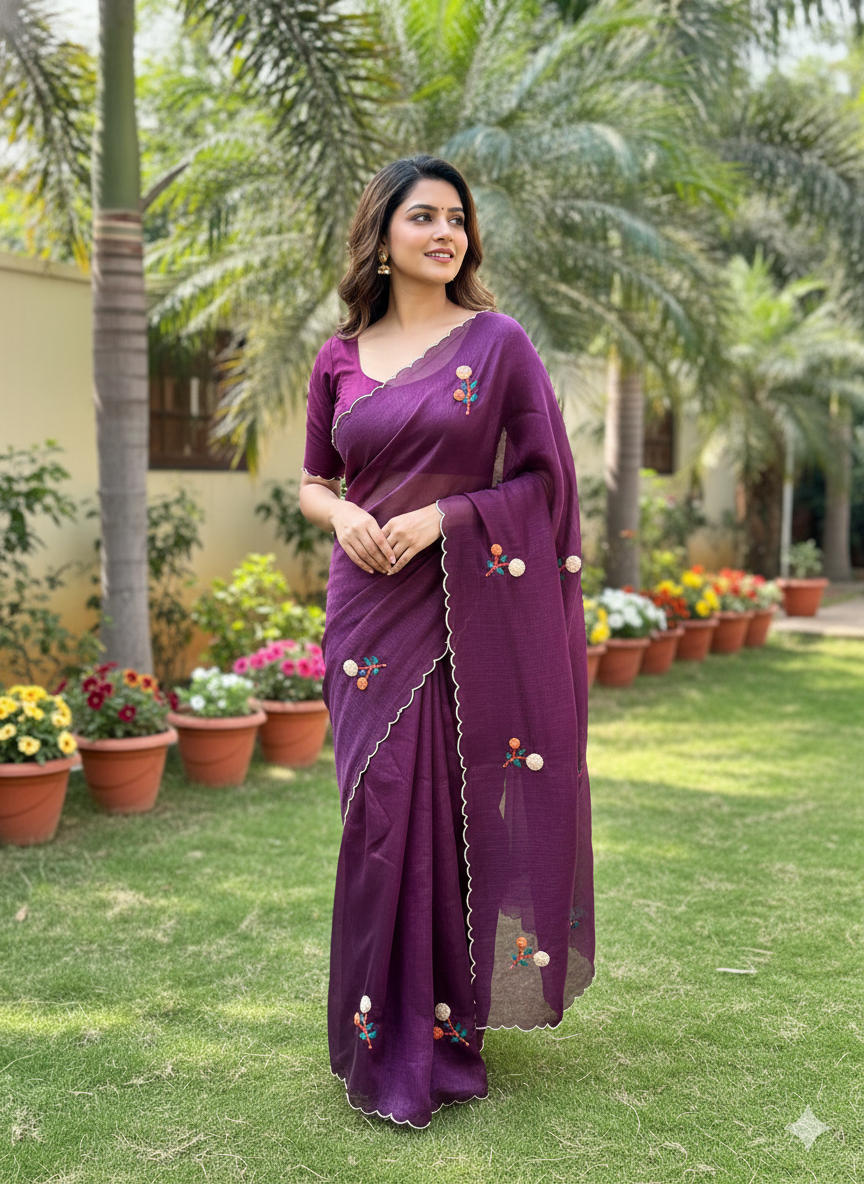 Primium Cruncy Silk With Knot Thread Handwork With scalp border S-0023