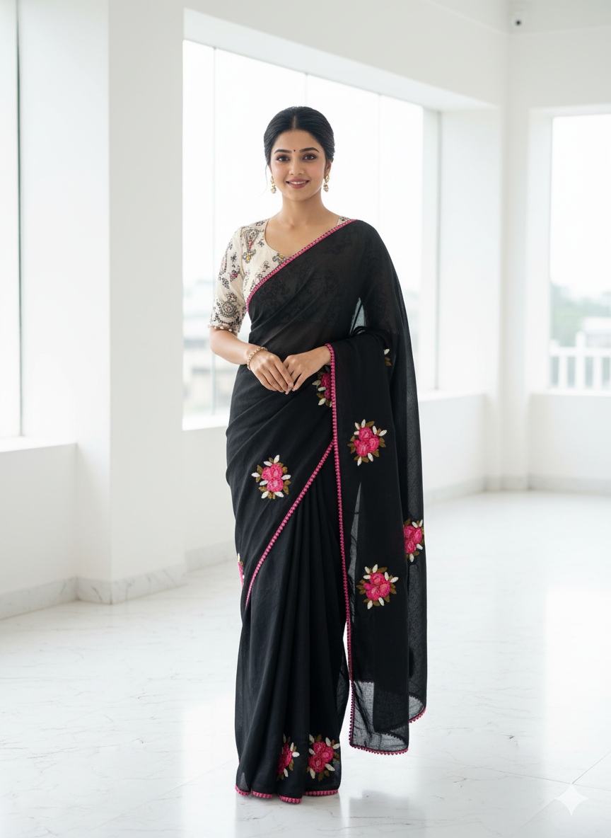 subhkanya Primium Chanderi Cotton With Knot ANCOR work And Gpo Lace Border S-0012