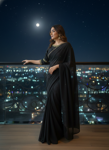 Plain Silk Saree with Heavy Embroidered Blouse Piece SD-1108