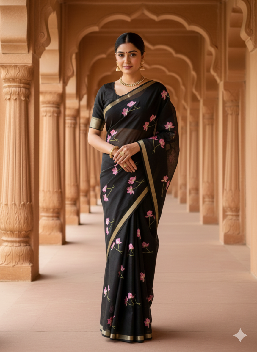 Primium Pure Kota Doriya Silk With Lotus Mluty Thread Work  S-0024