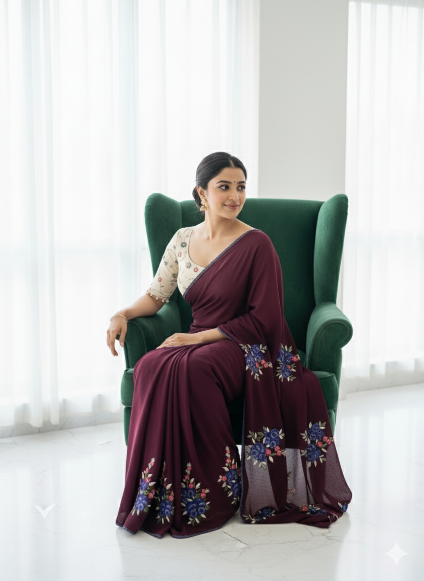 Subhkanya Primium Chanderi Cotton With Knot ANCOR work And Gpo Lace Border S-0014