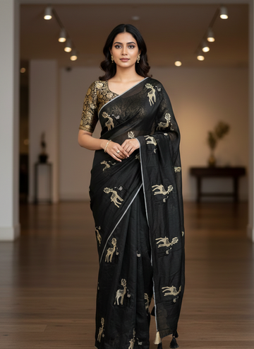 The "Golden Forest" Black Saree Set SD-1113