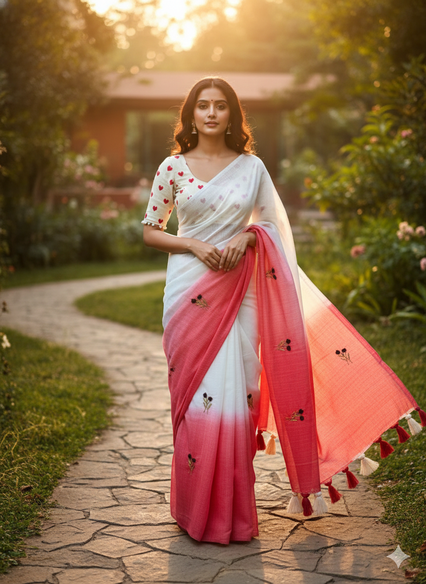 This elegant saree features a beautiful ombre transition  Kota Chex  Viscose Saree Collection S-0020