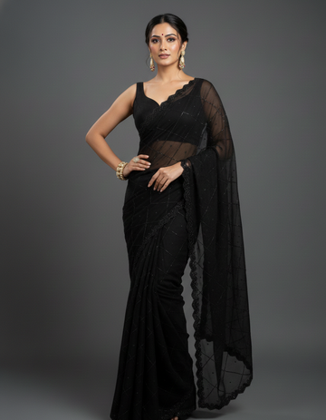 Luxury Midnight Black Party Wear Saree SD-1072