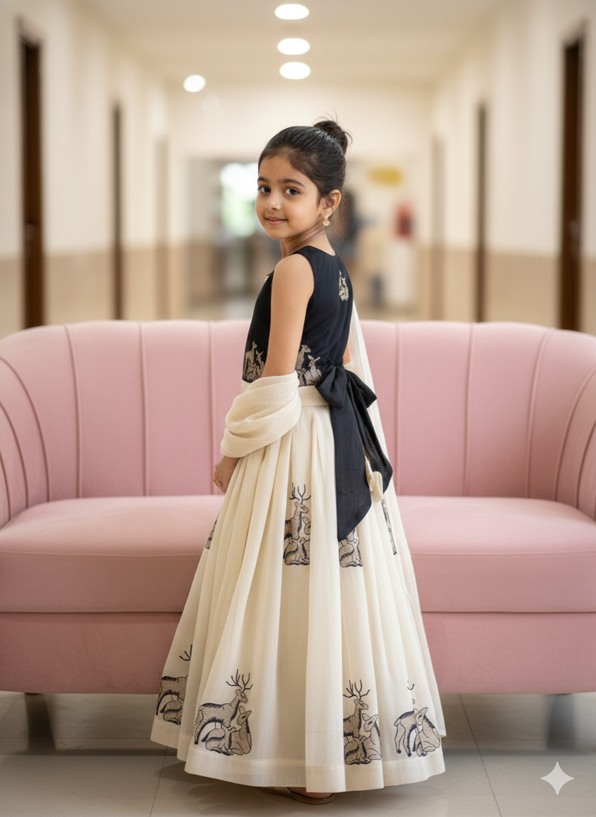 Elegant Kids Lehenga Choli Set black and white with dear work 🌸 SD-2002