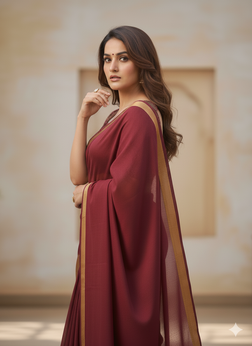 The Royal Noir Handloom Saree Mull Cotton Black & Marron S-0016