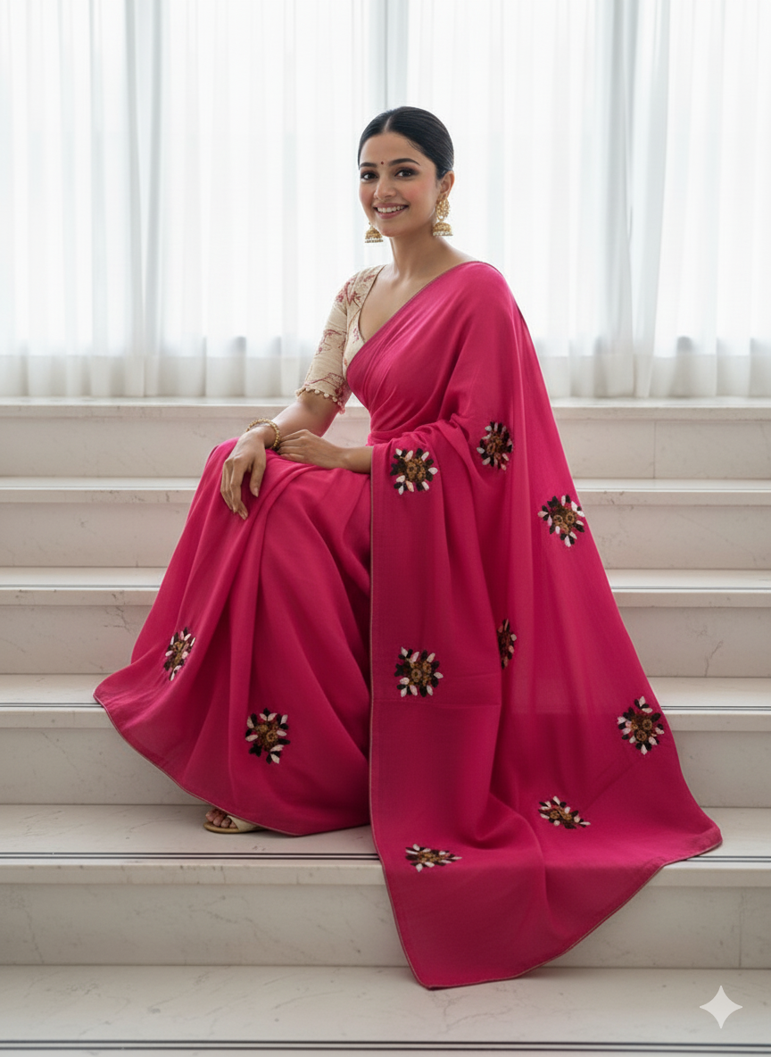 Subhkanya Primium Chanderi Cotton With Knot ANCOR work And Gpo Lace Border S-0014