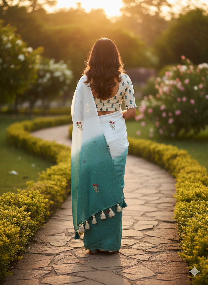 This elegant saree features a beautiful ombre transition  Kota Chex  Viscose Saree Collection S-0021