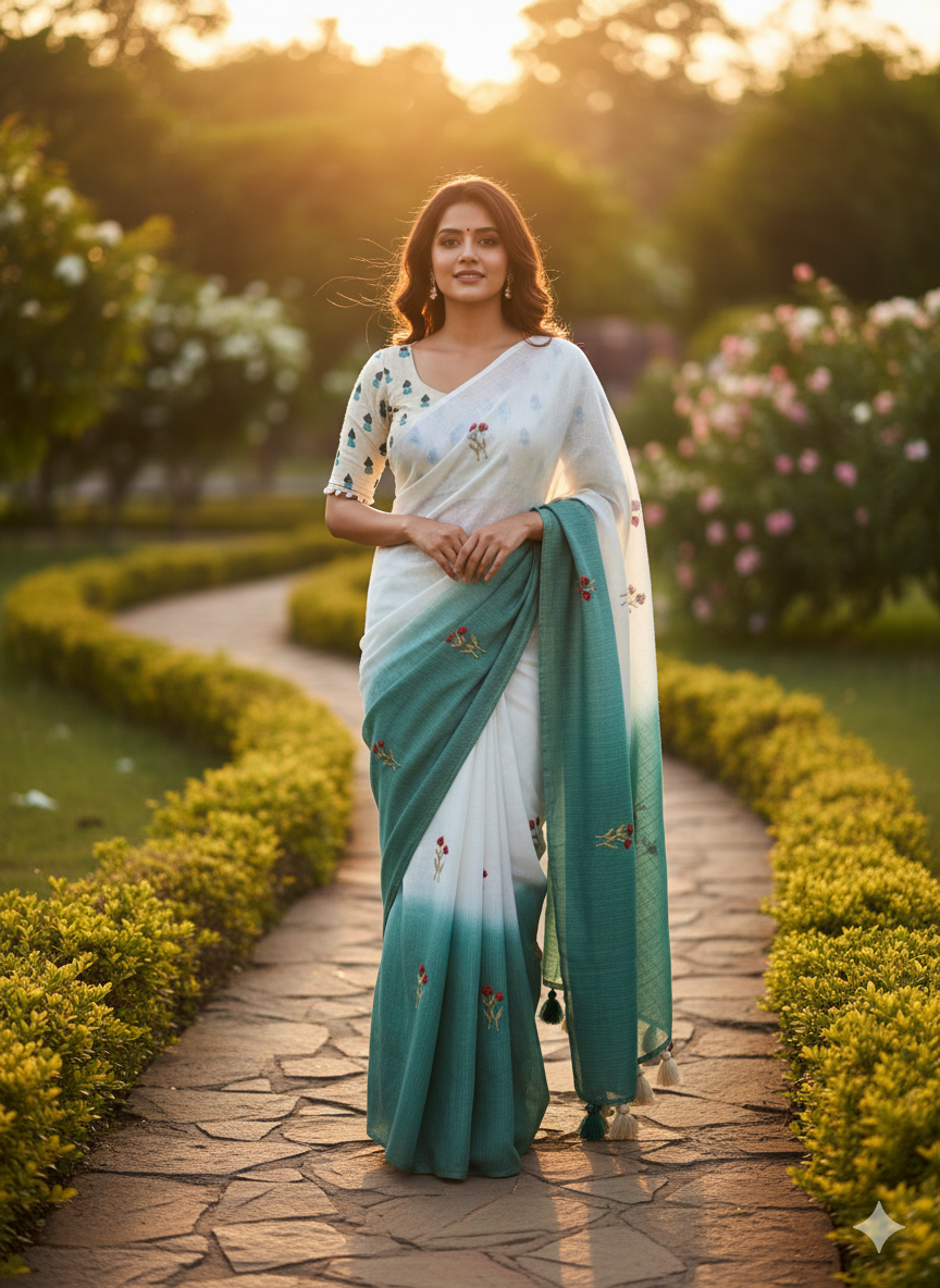 This elegant saree features a beautiful ombre transition  Kota Chex  Viscose Saree Collection S-0021