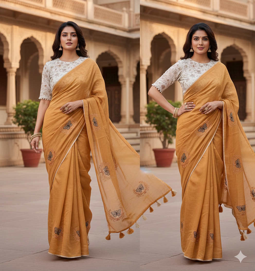 Butterfly 🦋 Premium Chanderi saree with Butterfly 🦋 work on all over the saree S-0024