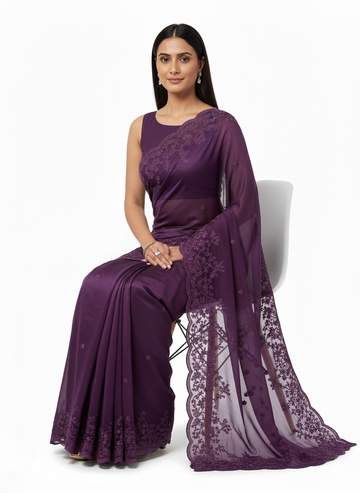 Sahiba Luxe Deep  Floral Embroidery Saree With Multiples Colours S-0018