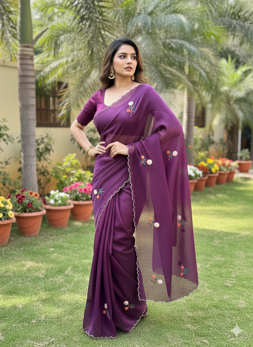 Primium Cruncy Silk With Knot Thread Handwork With scalp border S-0023