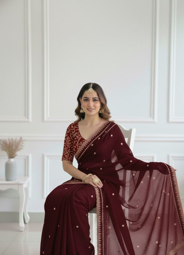 Deep Mulberry Silk Draped in Gold  SD-1027