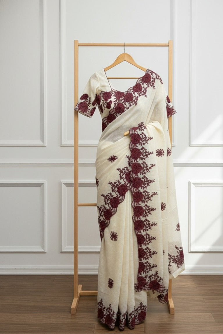 Royal Bloom Border Embroidered Saree SD-1036