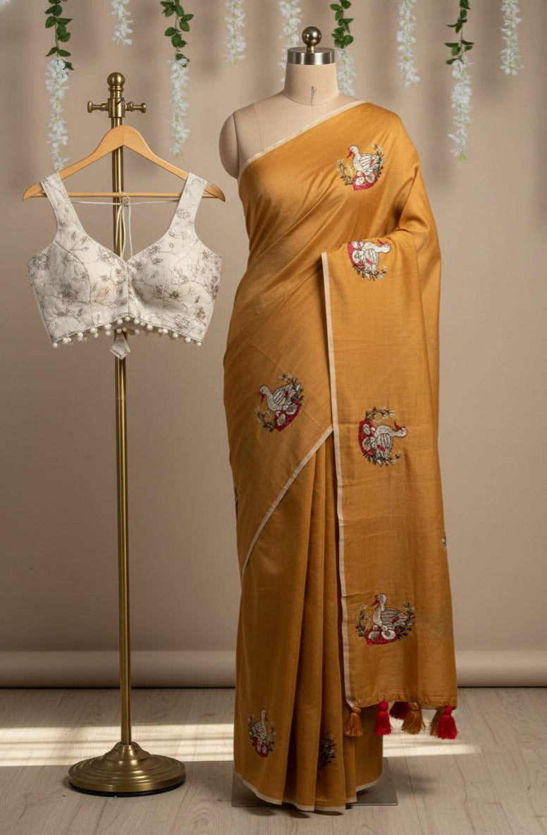 Chanderi saree with elegant Butterfly 🦋 with Stiched blouse  SD-1038