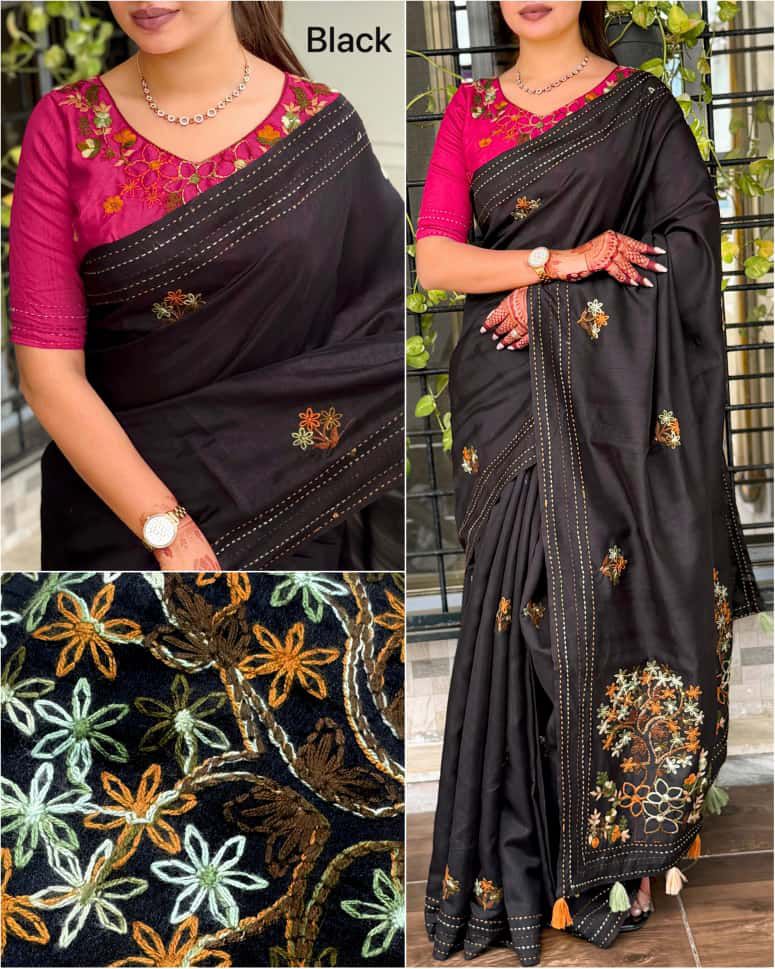 Design-Mishti Doi   The rich tusser saree glows with fine thread kashmiri style Embroidery  S-003