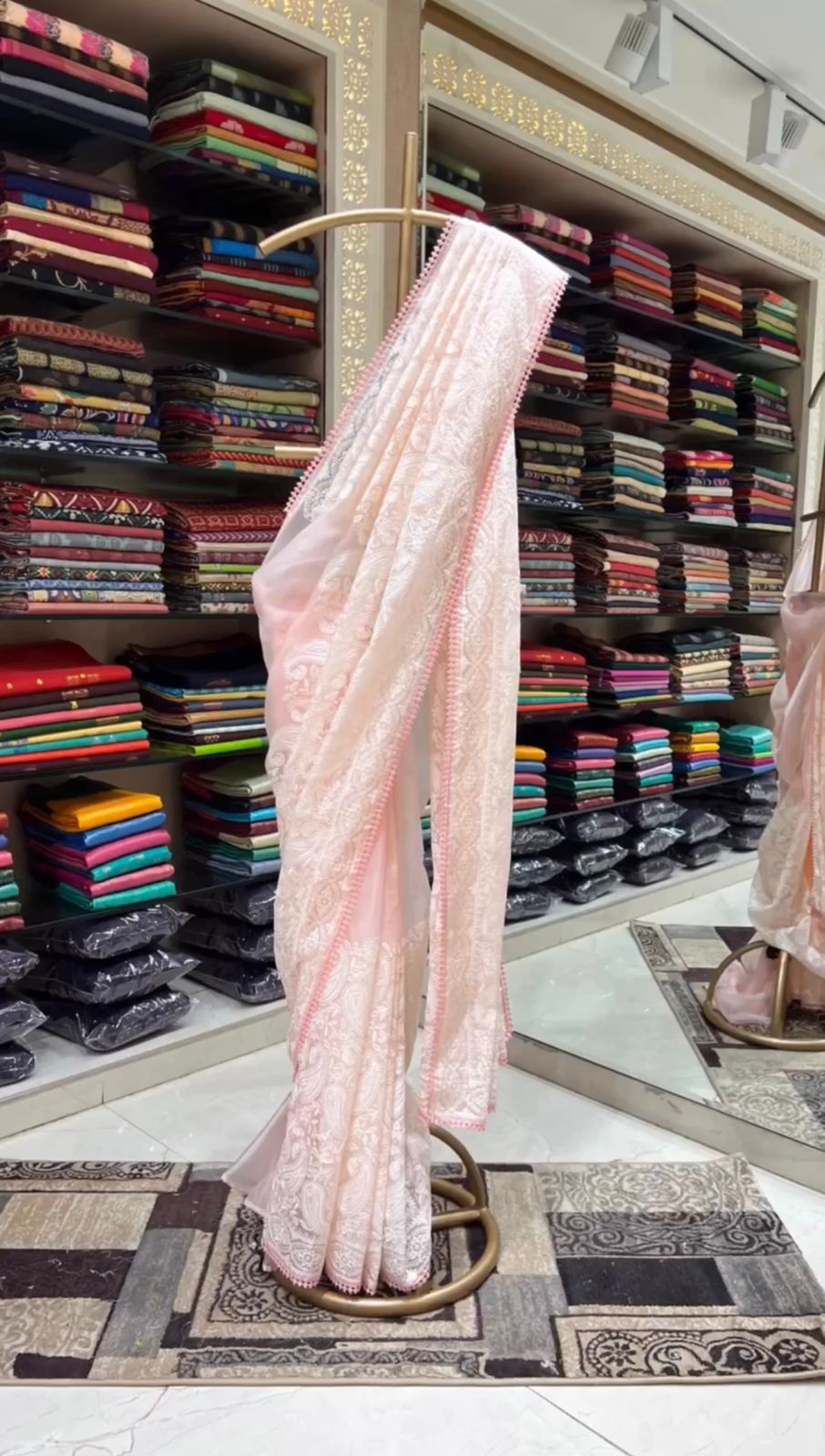 Chikankari Organza Saree Blush Pink Kashmiri Weave Saree S-0026