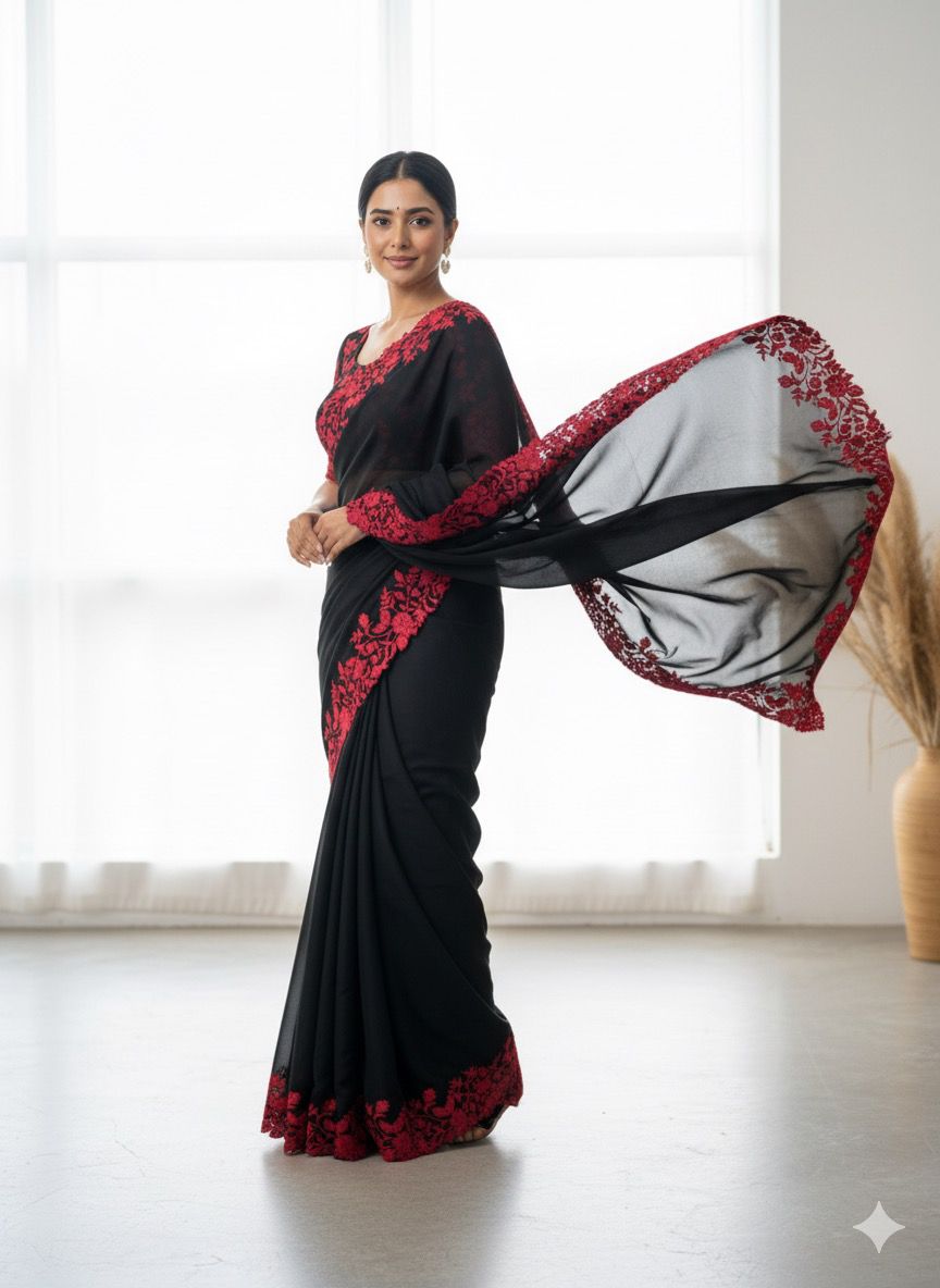 #Blacklable Primium Tebby Orgenza With Contrast Red Color Thread Woke And SCLAP Border S-0011