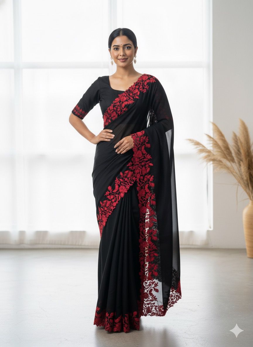 #Blacklable Primium Tebby Orgenza With Contrast Red Color Thread Woke And SCLAP Border S-0011