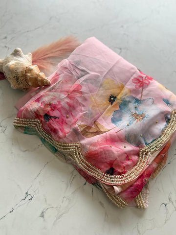 Soft Pink Pearl Work Saree  SD-1050