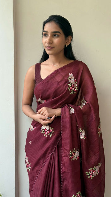 Exquisite Saree with Multi-Color Nature-Inspired Embroidery SD-1001