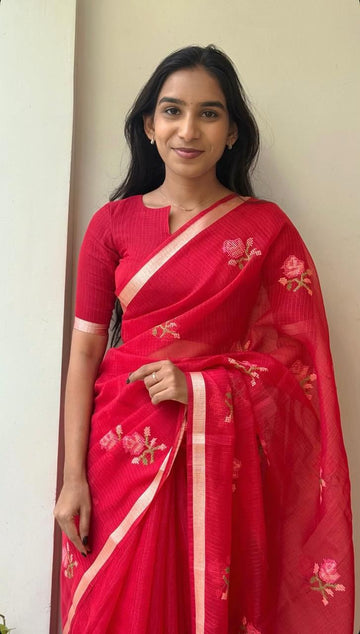 The Crimson Rose Embroidery Saree SD-1049