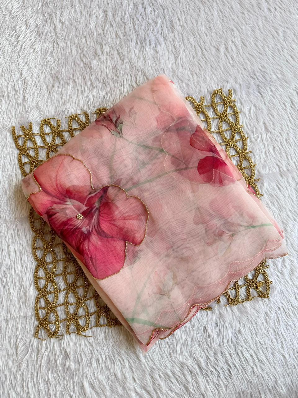 Rose Mist Floral Organza Saree SD-1030