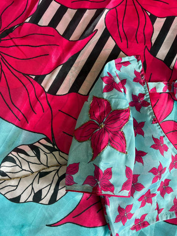 Chic Floral Stripe Saree SD-1040