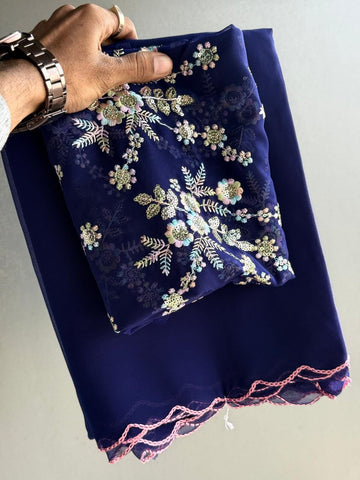 Pastel Bloom Georgette Saree with Multicolored Sequin Embroidery Blouse SD-9003