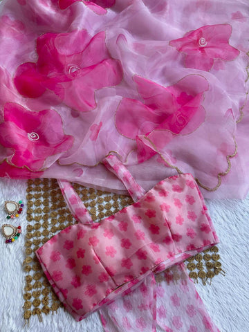 Romantic Rose Organza Organza Saree with Bold Floral Art SD-1057