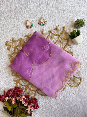 Hand-Finished Ombre Organza in Sunset Lavender SD-1083