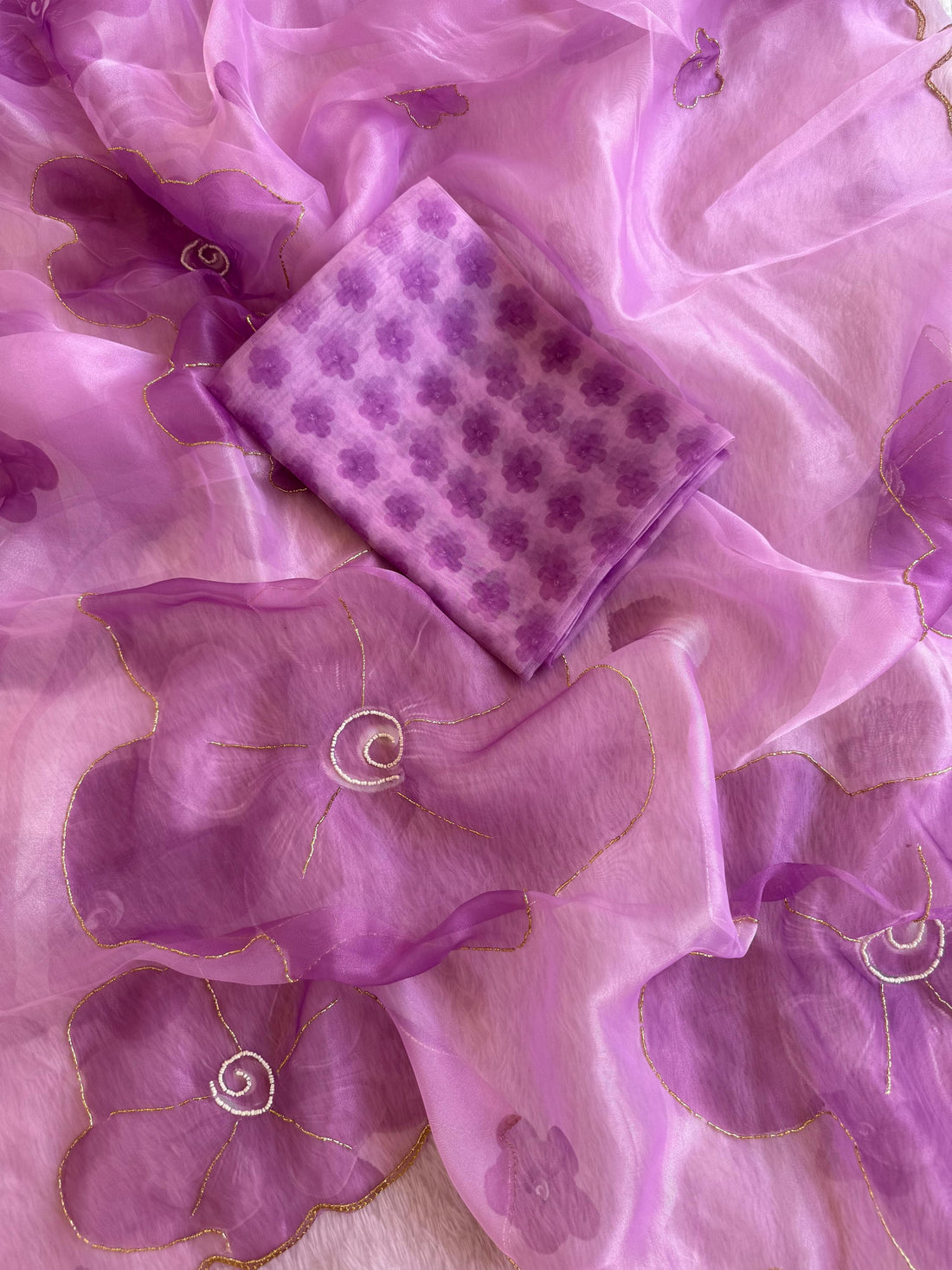 Hand-Finished Ombre Organza in Sunset Lavender SD-1083