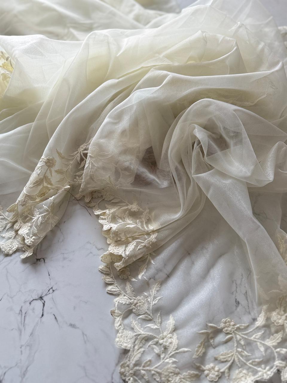 The "Nightingale" Intricate Embroidered Silk-Organza Saree GJ-9004