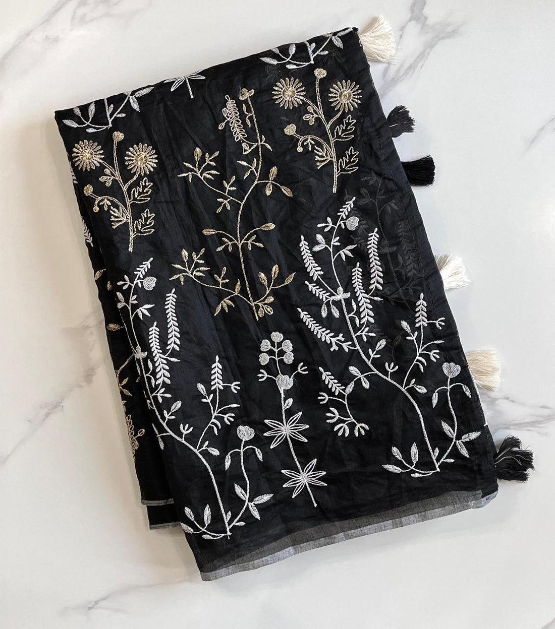 Elegant Black Embroidered Premium chanderi  Saree SD-1095