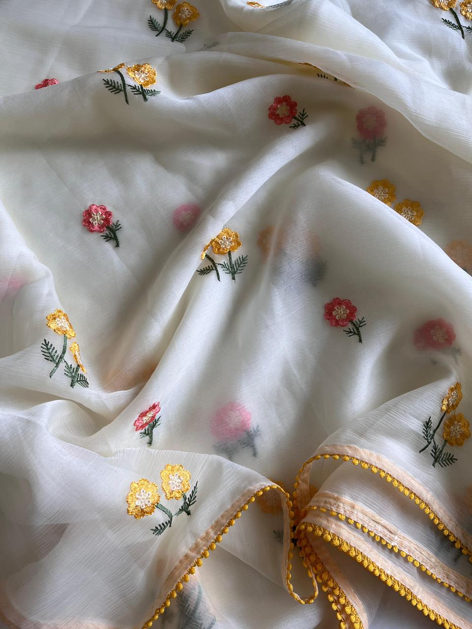 Blooming Ivory Floral Saree with Marigold Blouse mango SD-1093