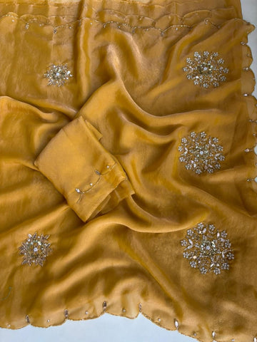 Premium Scalloped fendi Satin Sarees – Festive Edit ✨ SD-1097