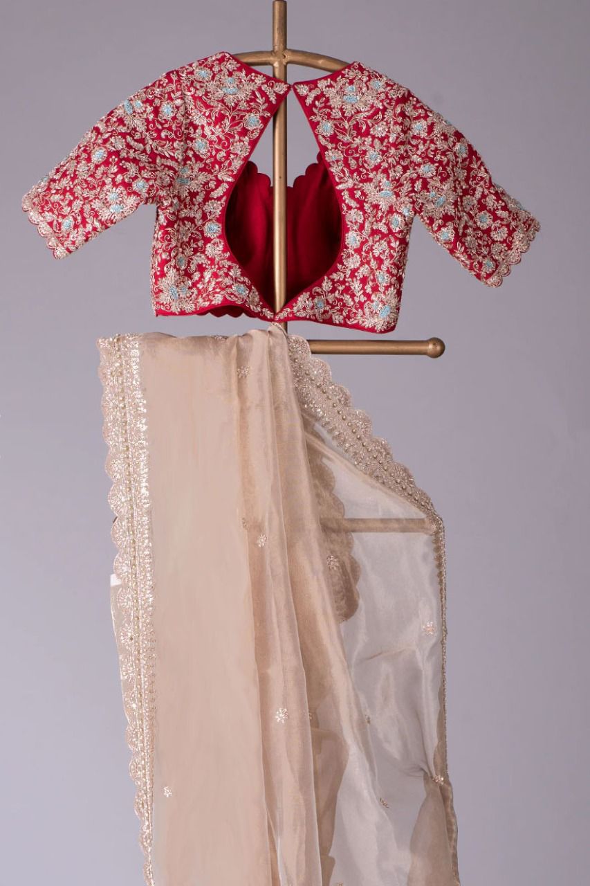 Organza Saree with Hand-Embroidered Velvet Blouse samyakgold-SD-1099