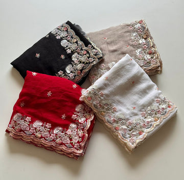 Exquisite Floral Cutwork & Scalloped Borders Soft Crush Silk Fabric SD-1106