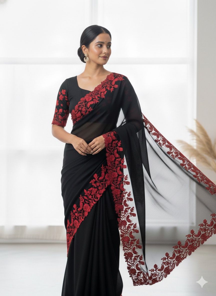 Blacklable Primium Tebby Orgenza With Contrast Red Color Thread Woke And SCLAP Border S-1116
