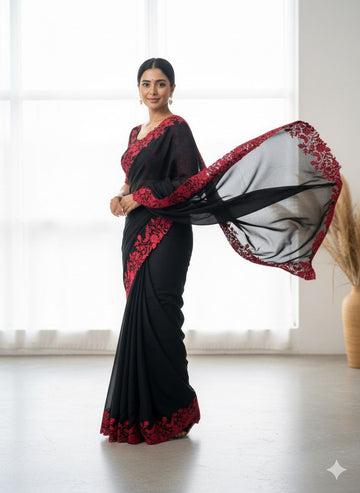 Blacklable Primium Tebby Orgenza With Contrast Red Color Thread Woke And SCLAP Border S-1116