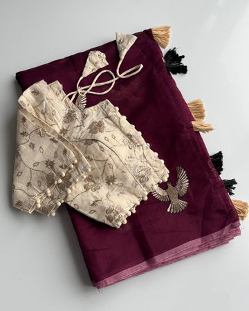 Flying Eagel" Saree with Contrast embroidered Blouse SD-1117