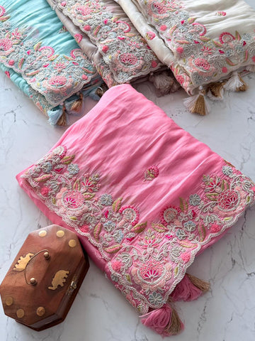 Primium Pure Chandrika Shimmer Fabric With 12 Nidlle Multy Thread Codding SEQUNCE work AND HEVAy Tussles SD5053