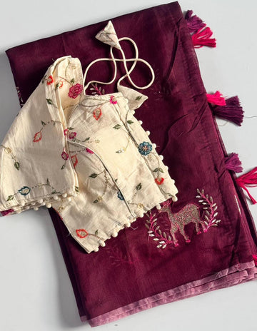 Matka deer" Saree with Contrast embroidered Blouse SD-1119